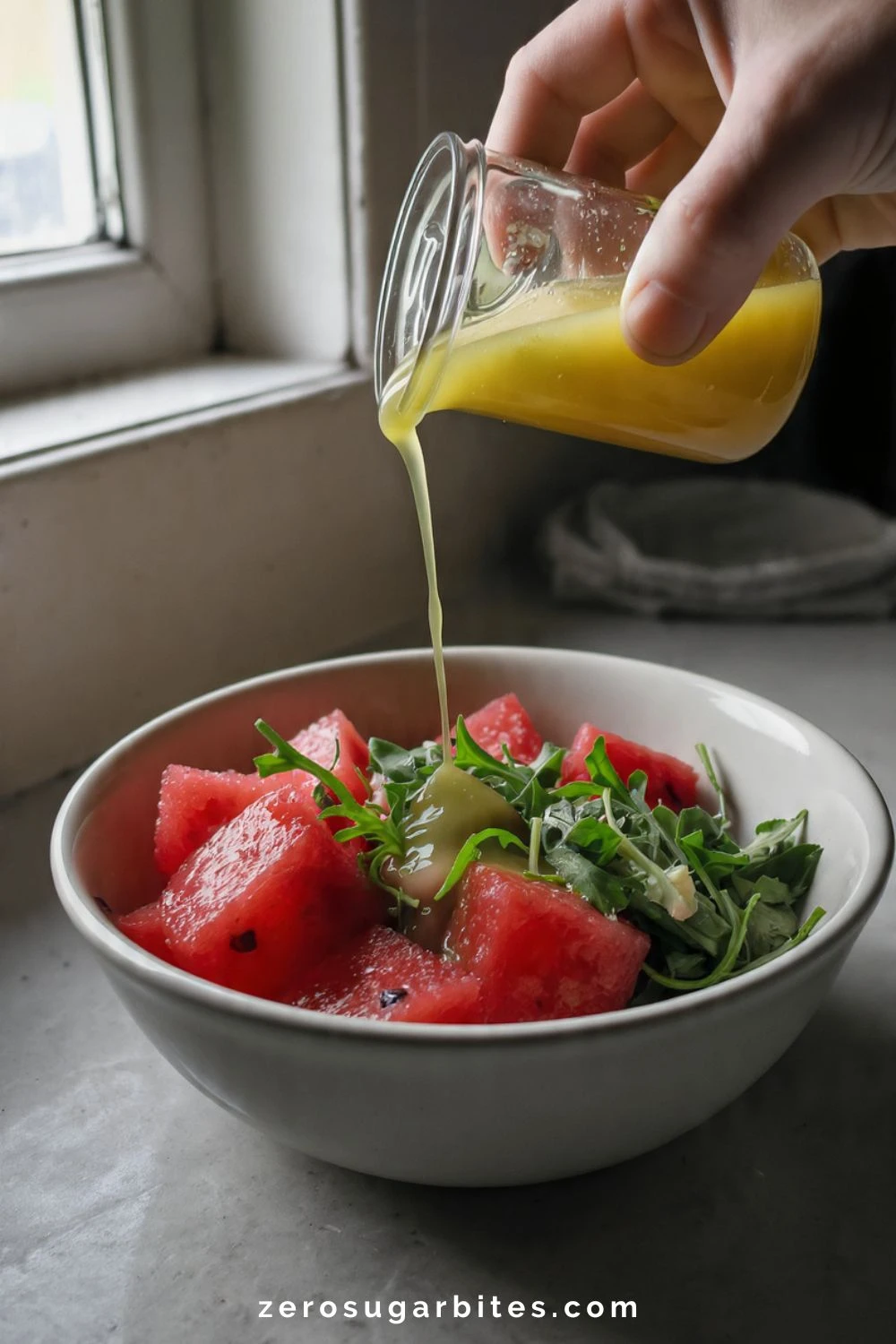 add lemon and oil dressing on salad