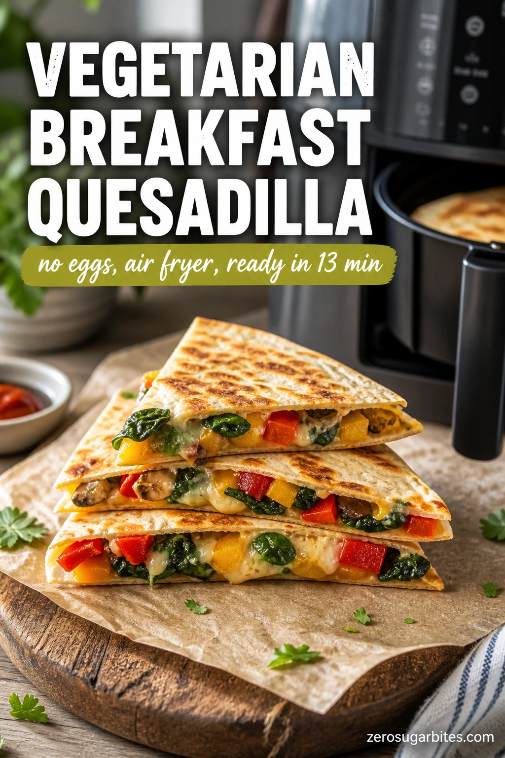Air Fryer Veggie Breakfast Quesadilla (No Egg Version)