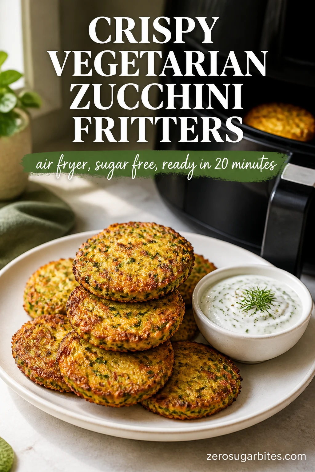 Air Fryer Zucchini Fritters with Herb Yogurt Dip