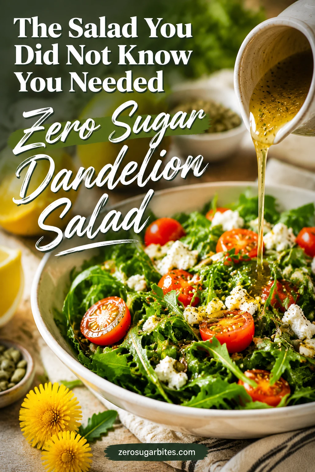 10 Sugar Free Dandelion Recipes You Can Make This Spring 5 Dandelion Greens Salad with Zero Sugar Dressing