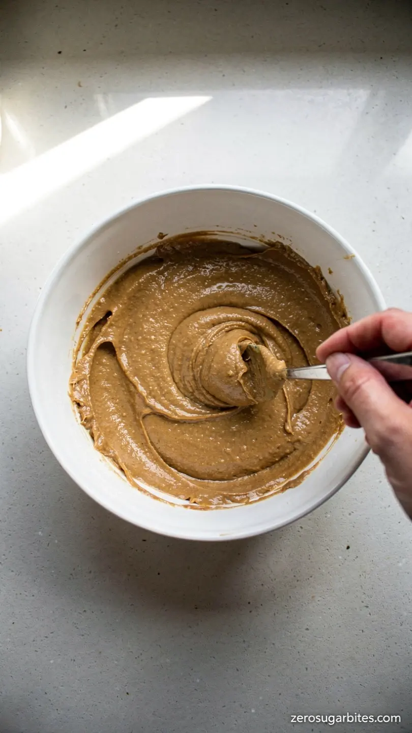 almond flour Sugar Free Peanut Butter Cookies for Diabetics 6 a-hand-stirring-peanut-butter-egg-and-stevia-toget