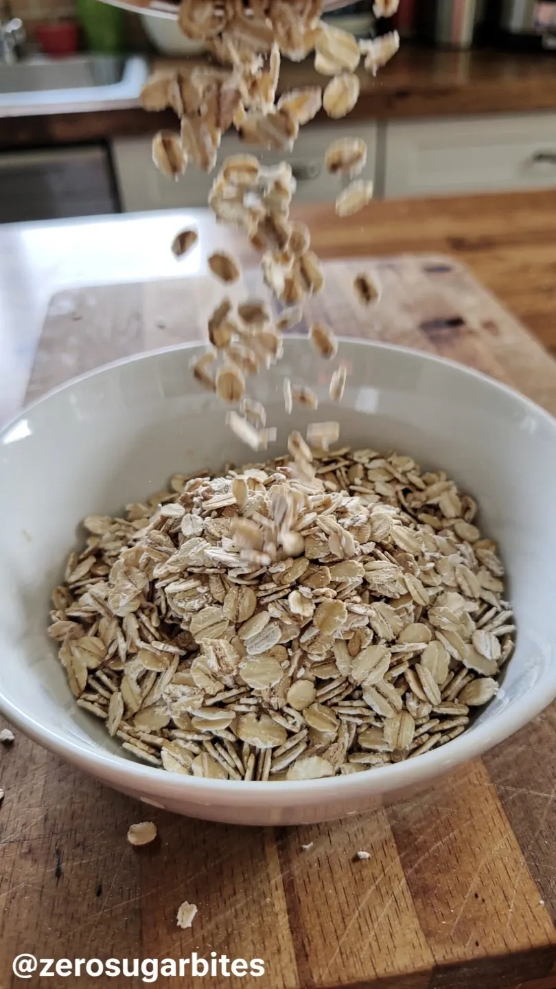 Healthy Oatmeal Cookies No Sugar No Banana Simple Easy 4 oats falling on the bowl