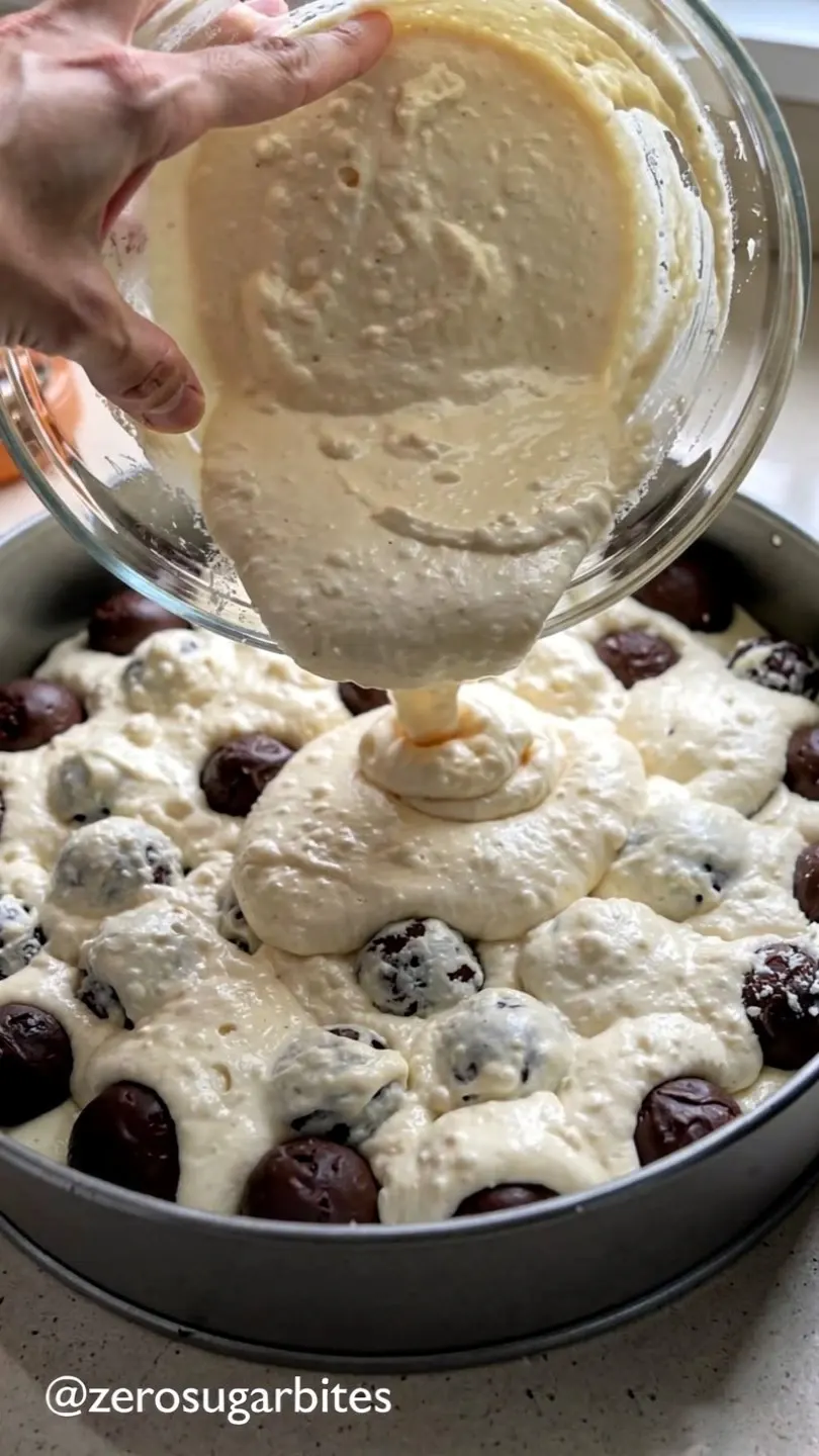 Viral Polka Dot Cake Recipe Sugar Free With Surprise Inside 9 pouring vanilla batter into the chocolate balls