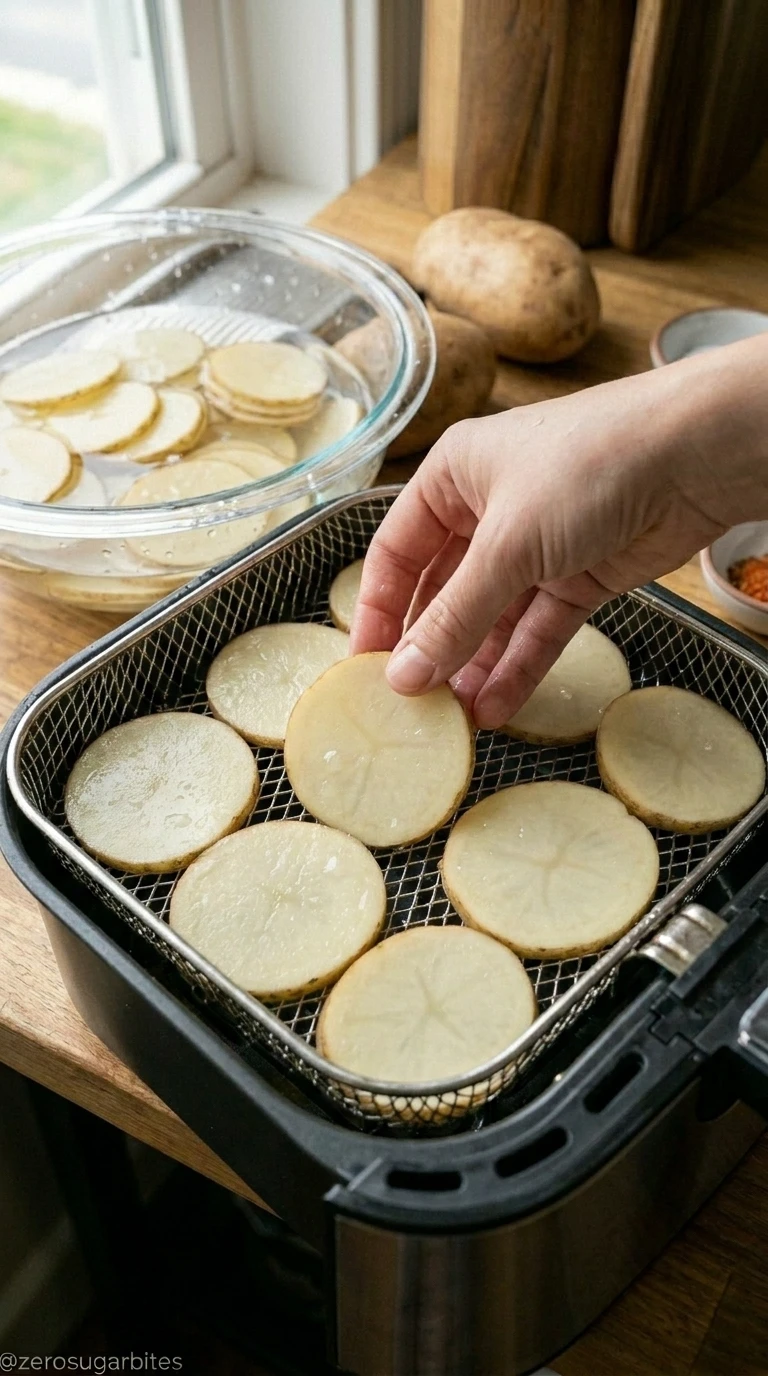 Arrange the slices in a single layer in the air fryer basket.