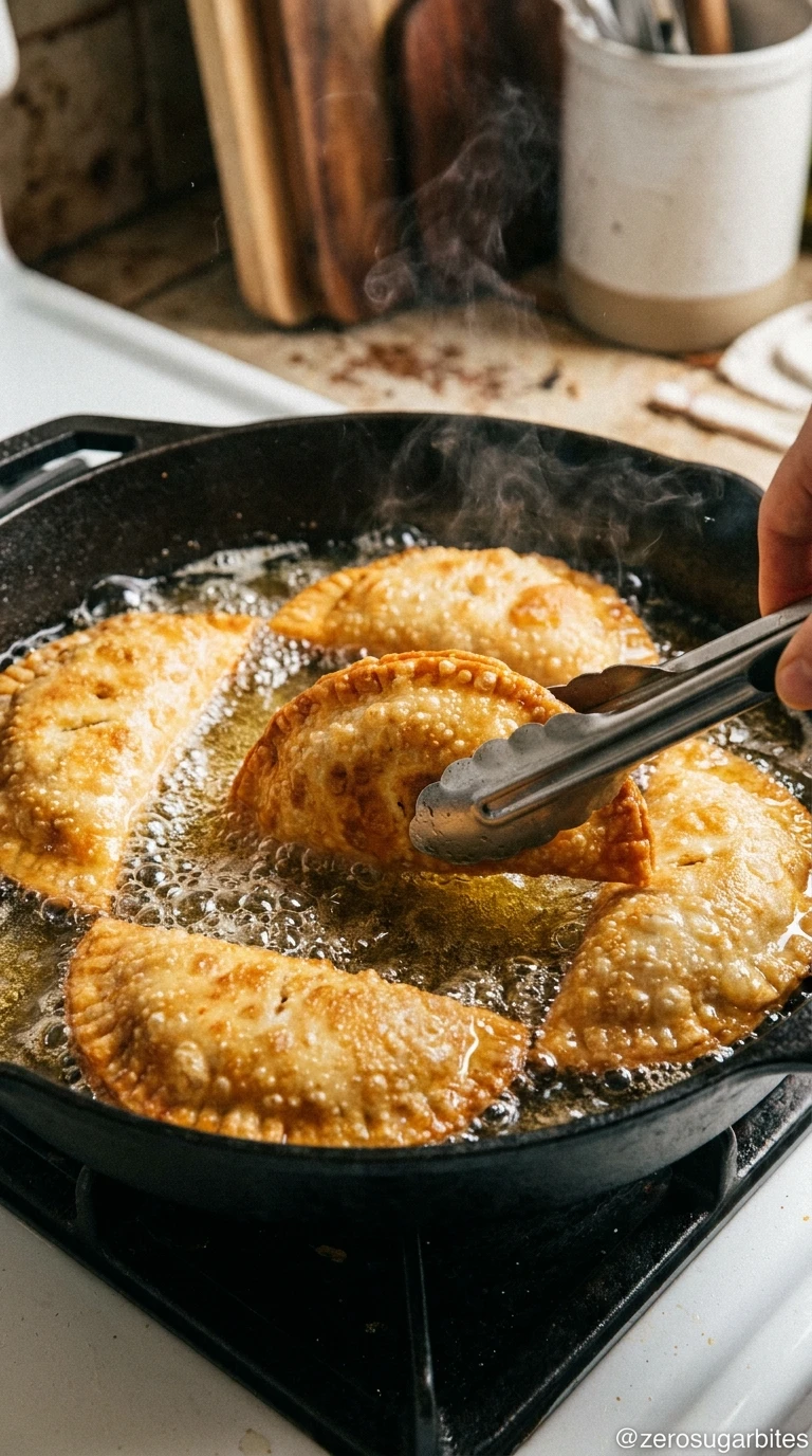 Crispy sugar free Apple Hand Pies 7 Hand_pies_frying_in_oil