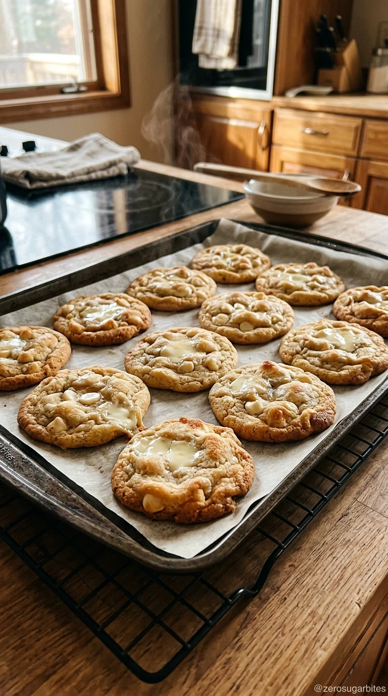 Sugar Free White Chocolate Strawberry Pistachio Cookies 7 Keto cookies fresh from oven Soft and Chewy Sugar Free White Chocolate Strawberry Pistachio Cookies