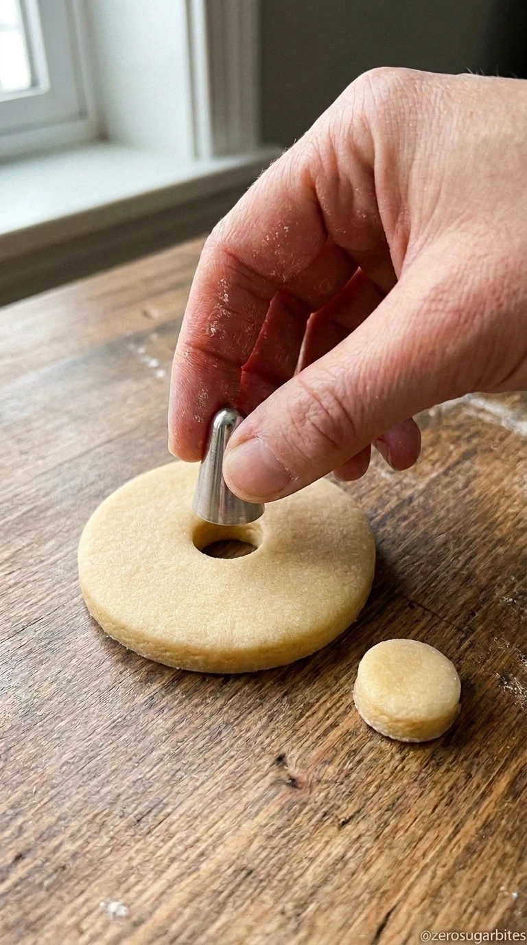 Diabetic Holiday Shortbread Cookies With Hole In The Middle 5 hand using a small round piping tip to cut a clean hole Holiday Shortbread Cookies With Hole In The Middle Special