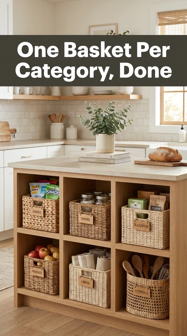 15 Small Kitchen Island Storage Ideas Budget and DIY 6 Baskets in Open Cubbies