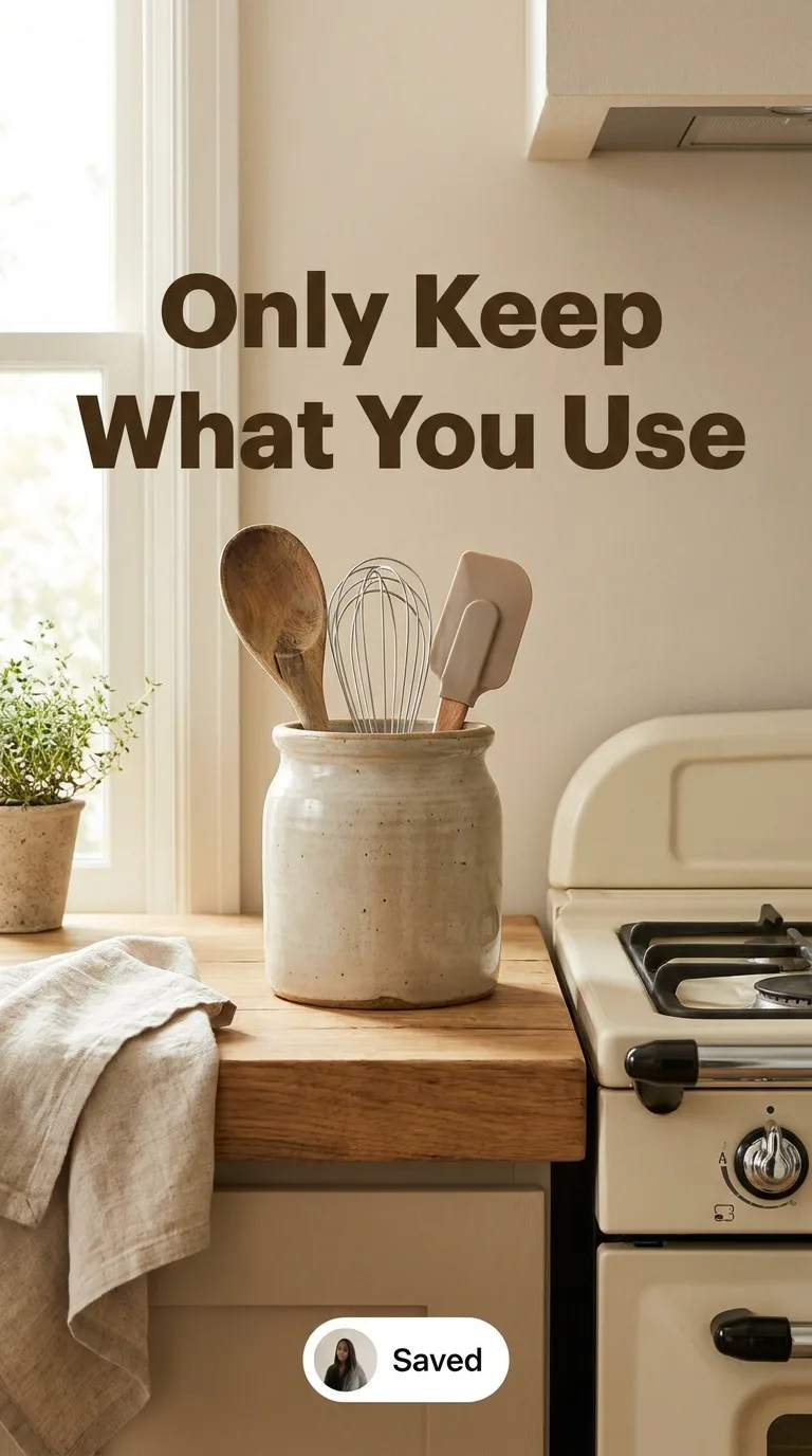 17 Small Kitchen Organization Ideas On A Budget For You 7 Ceramic crock with daily cooking utensils.