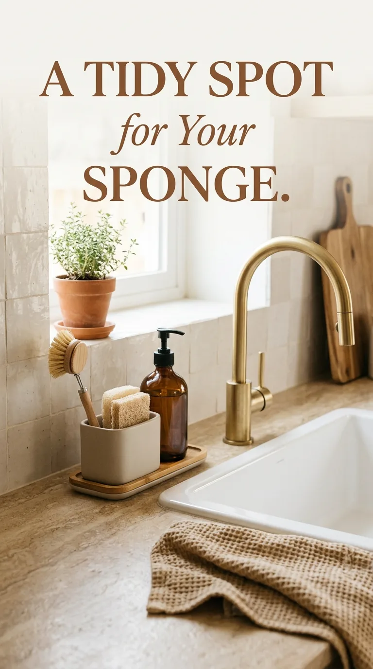 17 Small Kitchen Organization Ideas On A Budget For You 17 Sink side caddy holding sponge and dish soap.