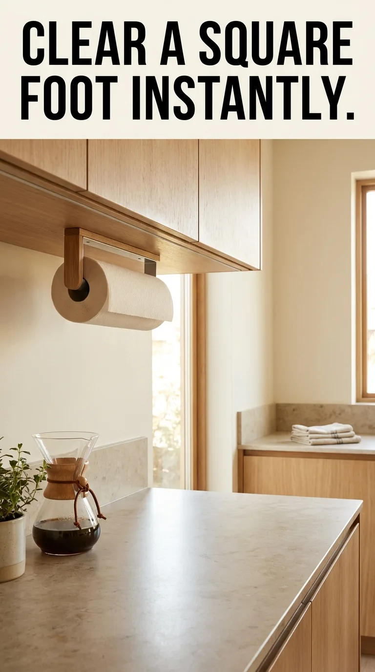 17 Small Kitchen Organization Ideas On A Budget For You 12 Under cabinet paper towel holder in a small kitchen.